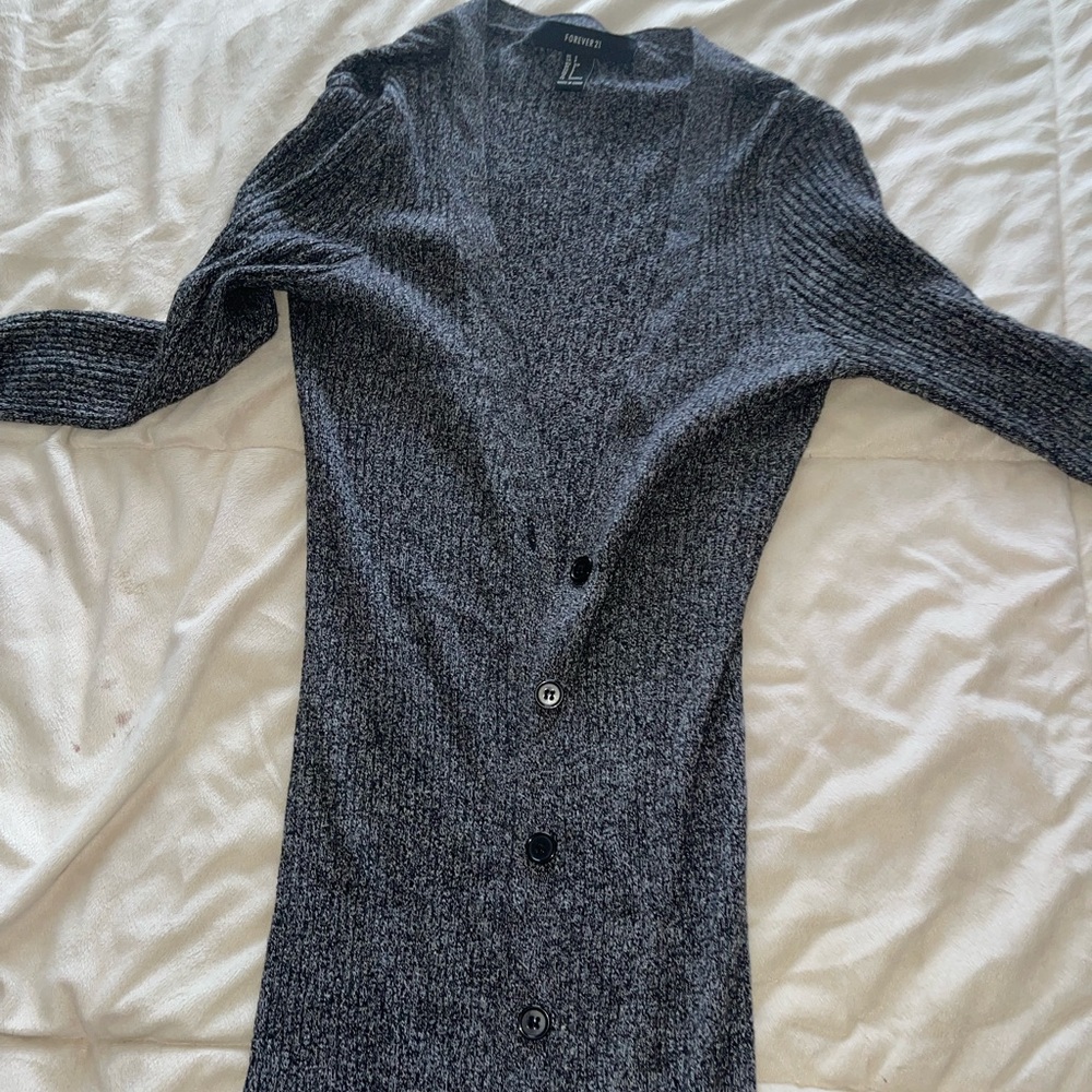 Grey and black button down duster